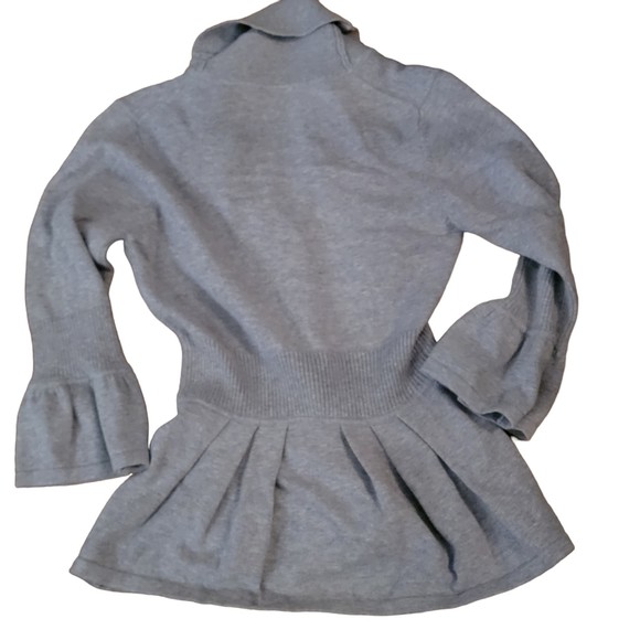 Shu Shu Womens Gray Knitted Long Sleeve Button Front Peplum Sweater Size Small - Picture 3 of 9